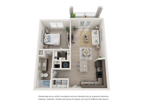 Floor plan for 1 bed, 1 bath, 711 sqft